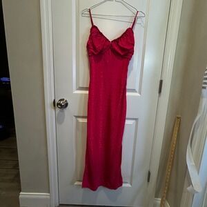 Majorelle Women Pink Heart Jacquard Ruffle Bust Midi Dress Size M